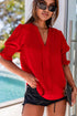 Elegant V Neck Half Sleeve Lightweight Woven Blouse