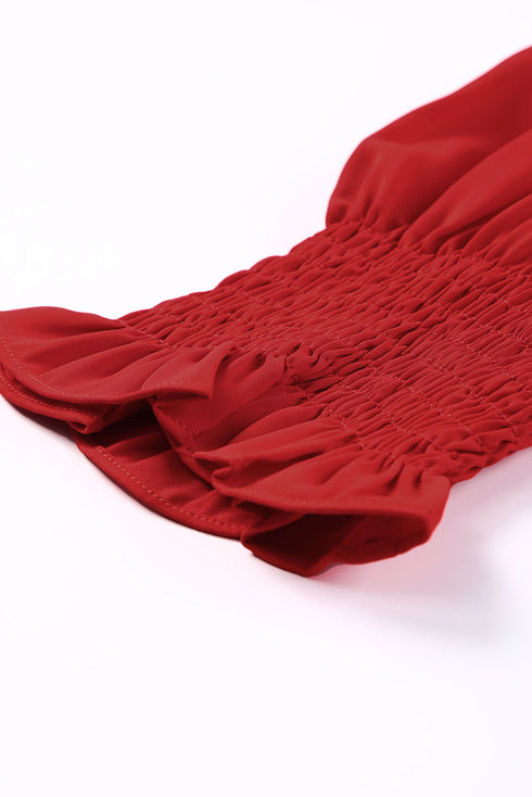 Elegant V Neck Half Sleeve Lightweight Woven Blouse