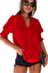 Elegant V Neck Half Sleeve Lightweight Woven Blouse