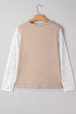 Elegant V Neck Lace Patchwork Detail Long Sleeve Top