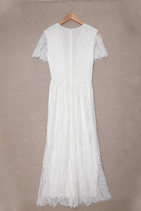 Elegant V Neck Ladder Trim Lace Maxi Dress