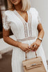 Elegant V Neck Ladder Trim Lace Maxi Dress