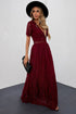 Elegant V Neck Ladder Trim Lace Maxi Dress