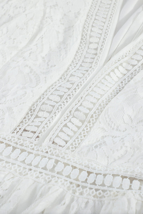 Elegant V Neck Ladder Trim Lace Maxi Dress