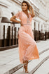 Elegant V Neck Ladder Trim Lace Maxi Dress