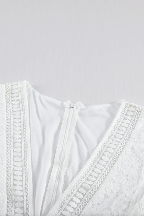 Elegant V Neck Ladder Trim Lace Maxi Dress