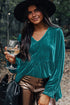 Elegant V Neck Velvet Peplum Puff Sleeve Blouse