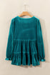 Elegant V Neck Velvet Peplum Puff Sleeve Blouse
