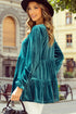 Elegant V Neck Velvet Peplum Puff Sleeve Blouse