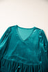 Elegant V Neck Velvet Peplum Puff Sleeve Blouse