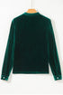 Elegant Velvet Asymmetric Button Detail Keyhole Neck Blouse
