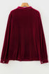 Elegant Velvet Asymmetric Button Detail Keyhole Neck Blouse