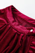 Elegant Velvet Asymmetric Button Detail Keyhole Neck Blouse