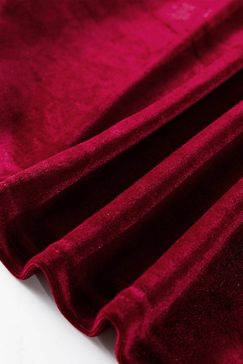 Elegant Velvet Asymmetric Button Detail Keyhole Neck Blouse