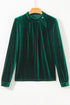 Elegant Velvet Asymmetric Button Detail Keyhole Neck Blouse