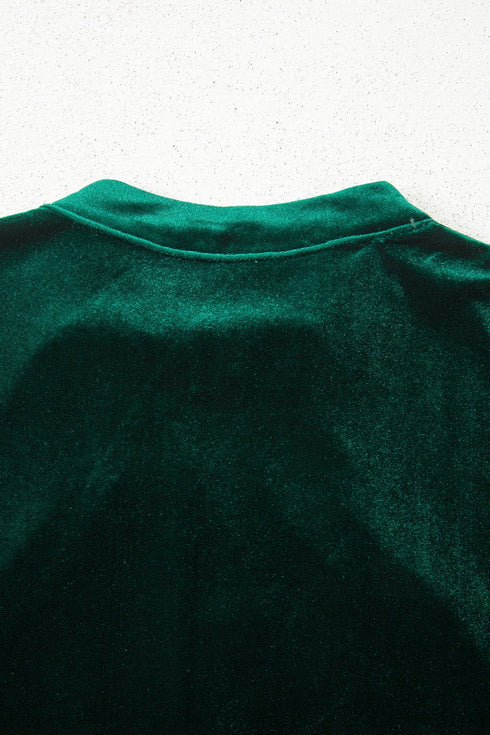 Elegant Velvet Asymmetric Button Detail Keyhole Neck Blouse