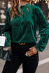 Elegant Velvet Asymmetric Button Detail Keyhole Neck Blouse
