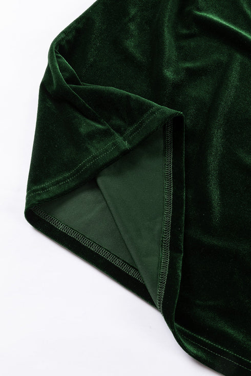 Elegant Velvet Mock Neck Keyhole Puff Sleeve Blouse