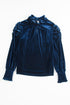 Elegant Velvet Mock Neck Keyhole Puff Sleeve Blouse