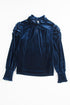 Elegant Velvet Mock Neck Keyhole Puff Sleeve Blouse