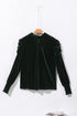 Elegant Velvet Mock Neck Keyhole Puff Sleeve Blouse