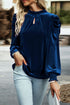Elegant Velvet Mock Neck Keyhole Puff Sleeve Blouse
