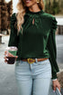 Elegant Velvet Mock Neck Keyhole Puff Sleeve Blouse