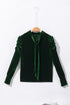 Elegant Velvet Mock Neck Keyhole Puff Sleeve Blouse