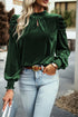 Elegant Velvet Mock Neck Keyhole Puff Sleeve Blouse