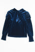Elegant Velvet Mock Neck Keyhole Puff Sleeve Blouse