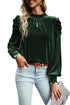 Elegant Velvet Mock Neck Keyhole Puff Sleeve Blouse