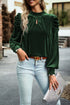 Elegant Velvet Mock Neck Keyhole Puff Sleeve Blouse