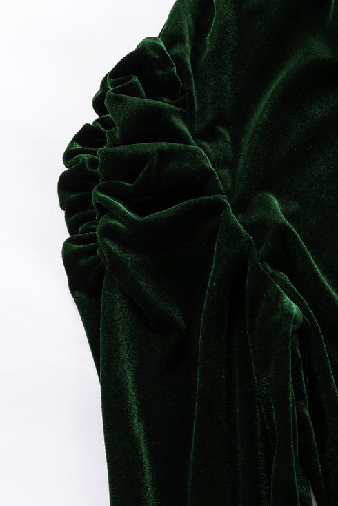 Elegant Velvet Mock Neck Keyhole Puff Sleeve Blouse