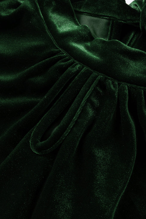 Elegant Velvet Mock Neck Keyhole Puff Sleeve Blouse
