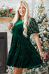Elegant Velvet Sequin Puff Sleeve Tiered Mini Dress