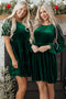 Elegant Velvet Sequin Puff Sleeve Tiered Mini Dress