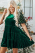 Elegant Velvet Sequin Puff Sleeve Tiered Mini Dress