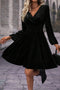 Elegant Velvet Surplice Long Sleeve High Waist Mini Dress