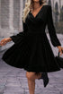 Elegant Velvet Surplice Long Sleeve High Waist Mini Dress