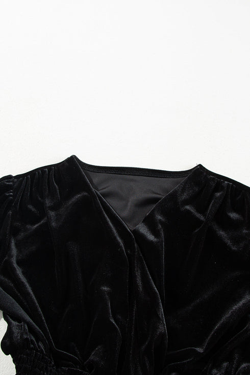 Elegant Velvet Surplice Long Sleeve High Waist Mini Dress