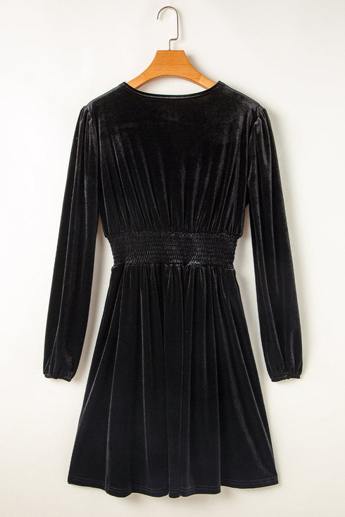 Elegant Velvet Surplice Long Sleeve High Waist Mini Dress