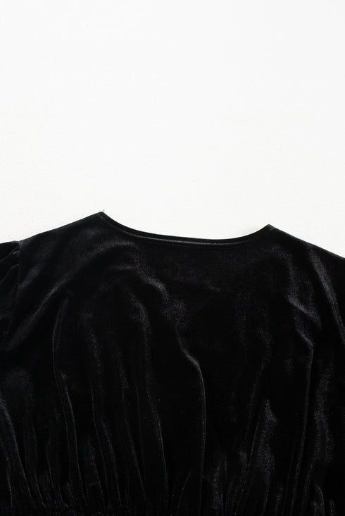 Elegant Velvet Surplice Long Sleeve High Waist Mini Dress