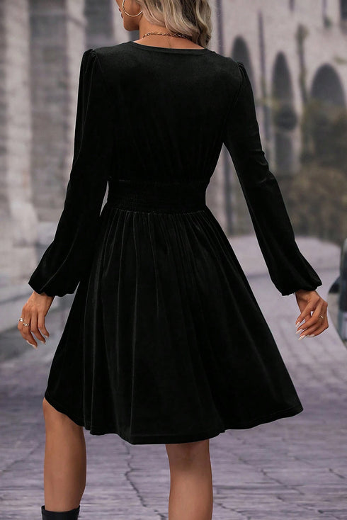 Elegant Velvet Surplice Long Sleeve High Waist Mini Dress