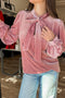 Elegant Velvet Tie Neck Puff Sleeve Blouse