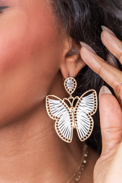 Elegant Woven Alloy Butterfly Stud Earrings