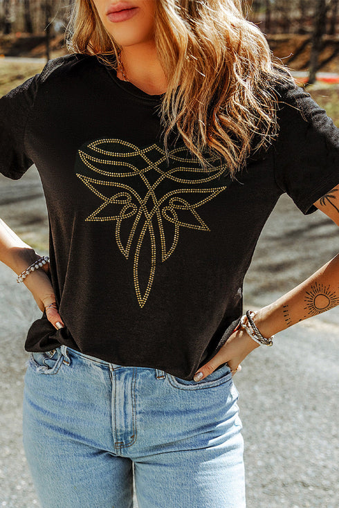 Embellished Abstract Scroll Graphic Short Sleeve Tee