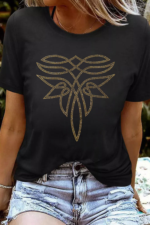Embellished Abstract Scroll Graphic Short Sleeve Tee