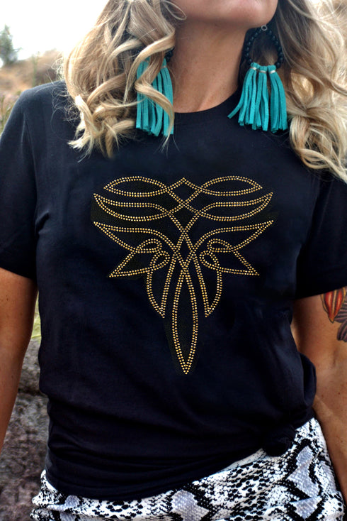 Embellished Abstract Scroll Graphic Short Sleeve Tee
