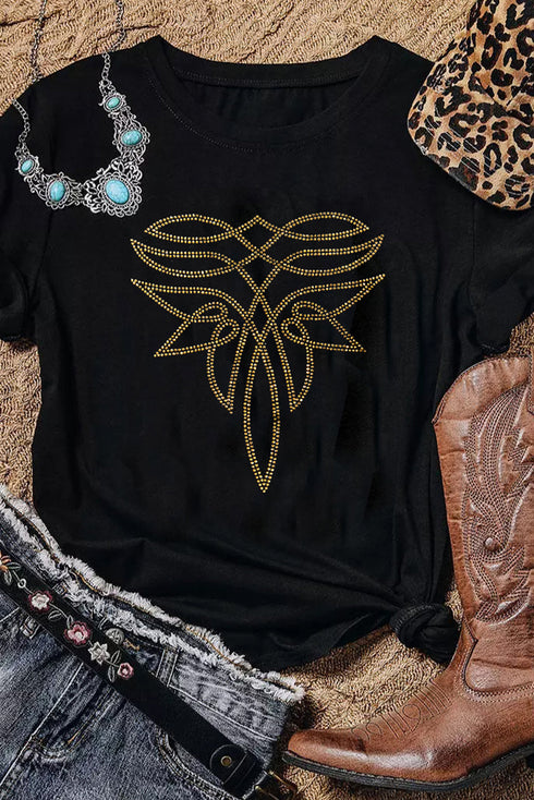 Embellished Abstract Scroll Graphic Short Sleeve Tee
