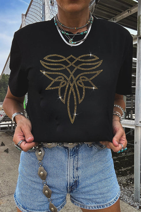 Embellished Abstract Scroll Graphic Short Sleeve Tee